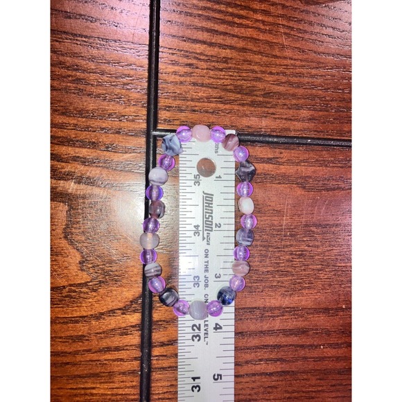 Purple Different Stripe Agate Stretch 3 7/8 Inch Around Bracelet! - Picture 6 of 6